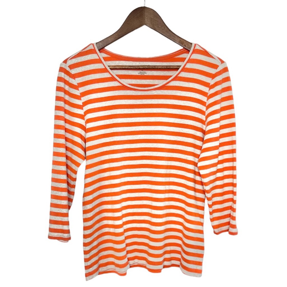 New Directions Women's Orange Stripe 3/4 Length Shirt